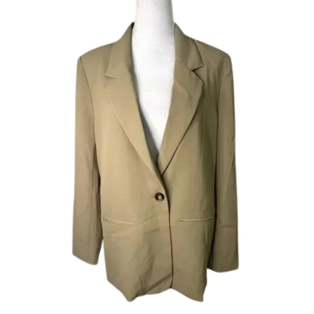 WAYF Blazer Single Button Notched Lapel Collar Relaxed Fit Long Sleeves Tan NWT
